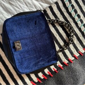 Chic Blue Velvet Handbag with Chain Handle
